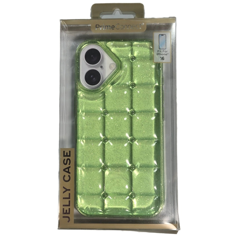 TikTok Viral PrimeConnect Jelly Cover Case for iPhone 16 Lime Green Glitter